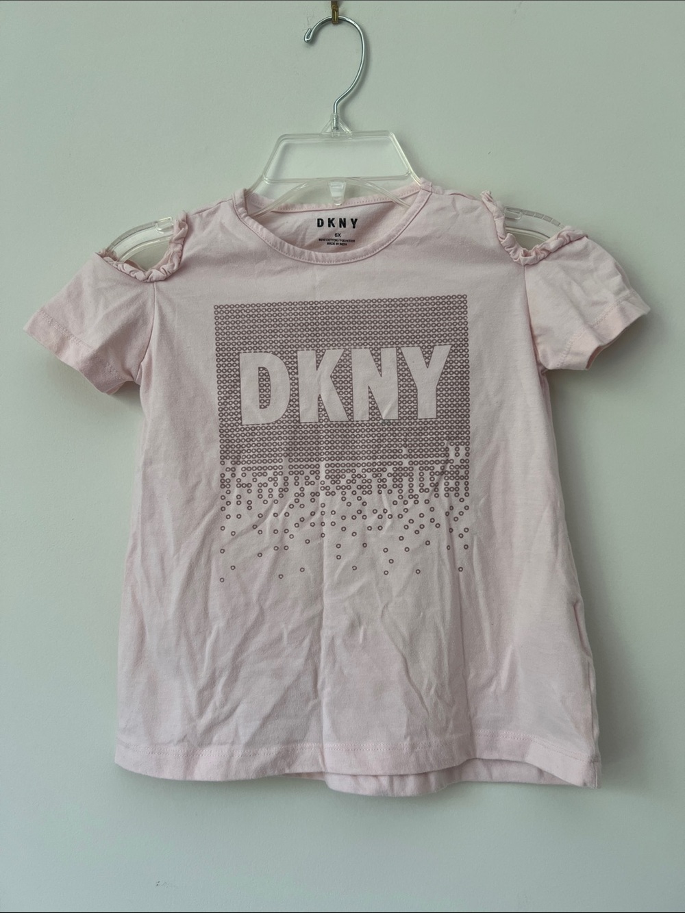 DKNY Light Pink Cold-Shoulder Logo Tee